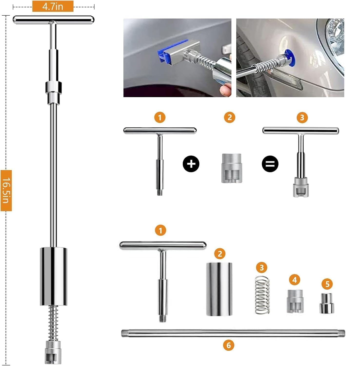 Car Dent Puller Kit, Painless Dent Removal Kit with Adjustable Dent Lifter, Hot Glue Gun, Dent Puller for Small Dents & Big Dents,Reusable Car Body Dent Repair Tool (Small & Big dent)