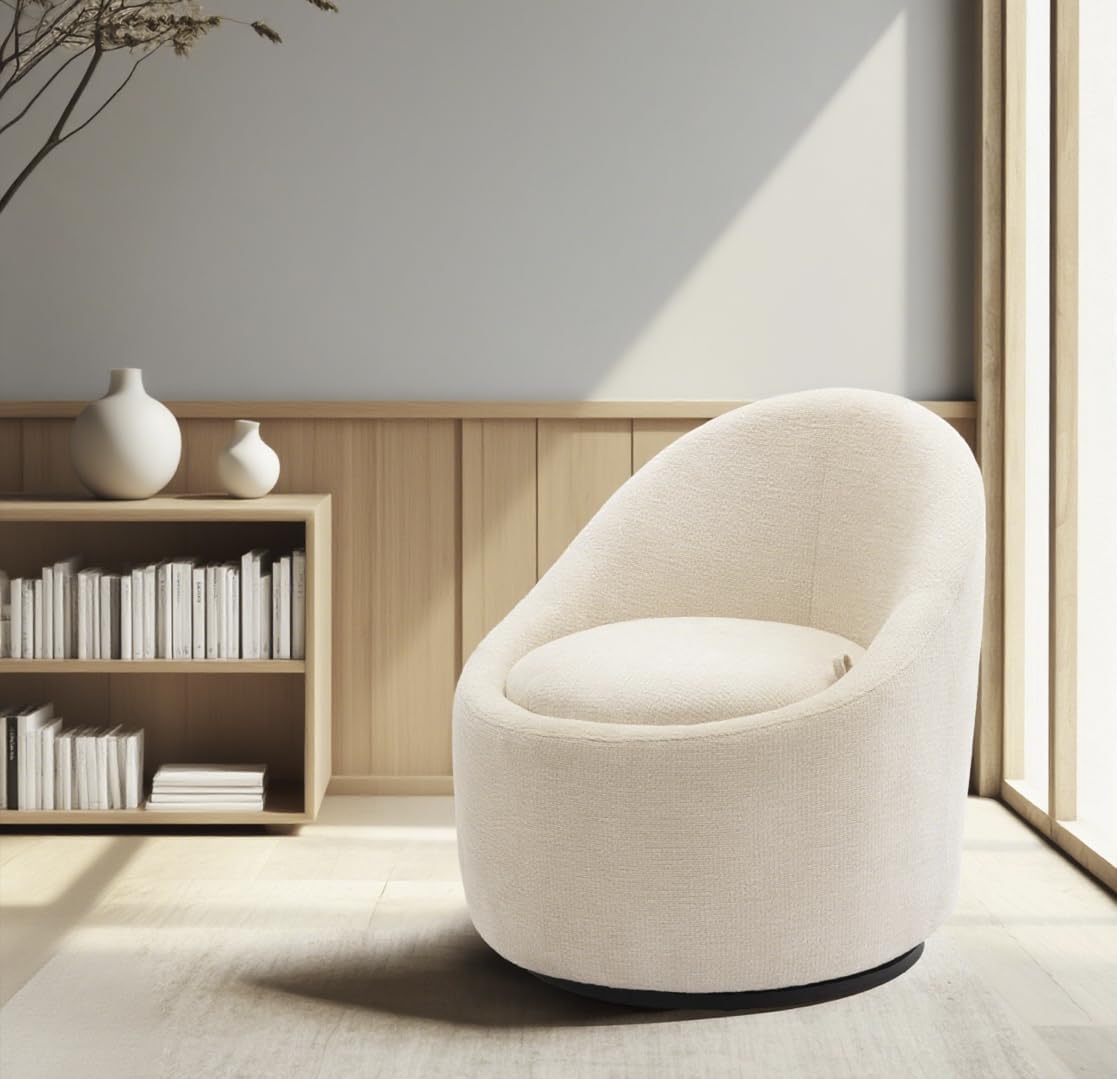COLAMY 360° Swivel Accent Chair, Mid-Century Modern Chair with Hidden Storge, Small Swivel Chair with Arms for Living Room/Office-Beige