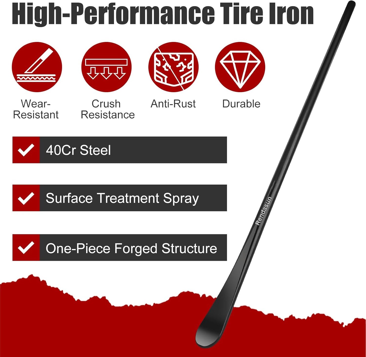 2 PCS Tire Bar, Tire Spoon, 33220 Mt and Demount Spoon, Tire Iron for Fast and Efficient Tire Removal and Installation, 30 in, 11/16 in
