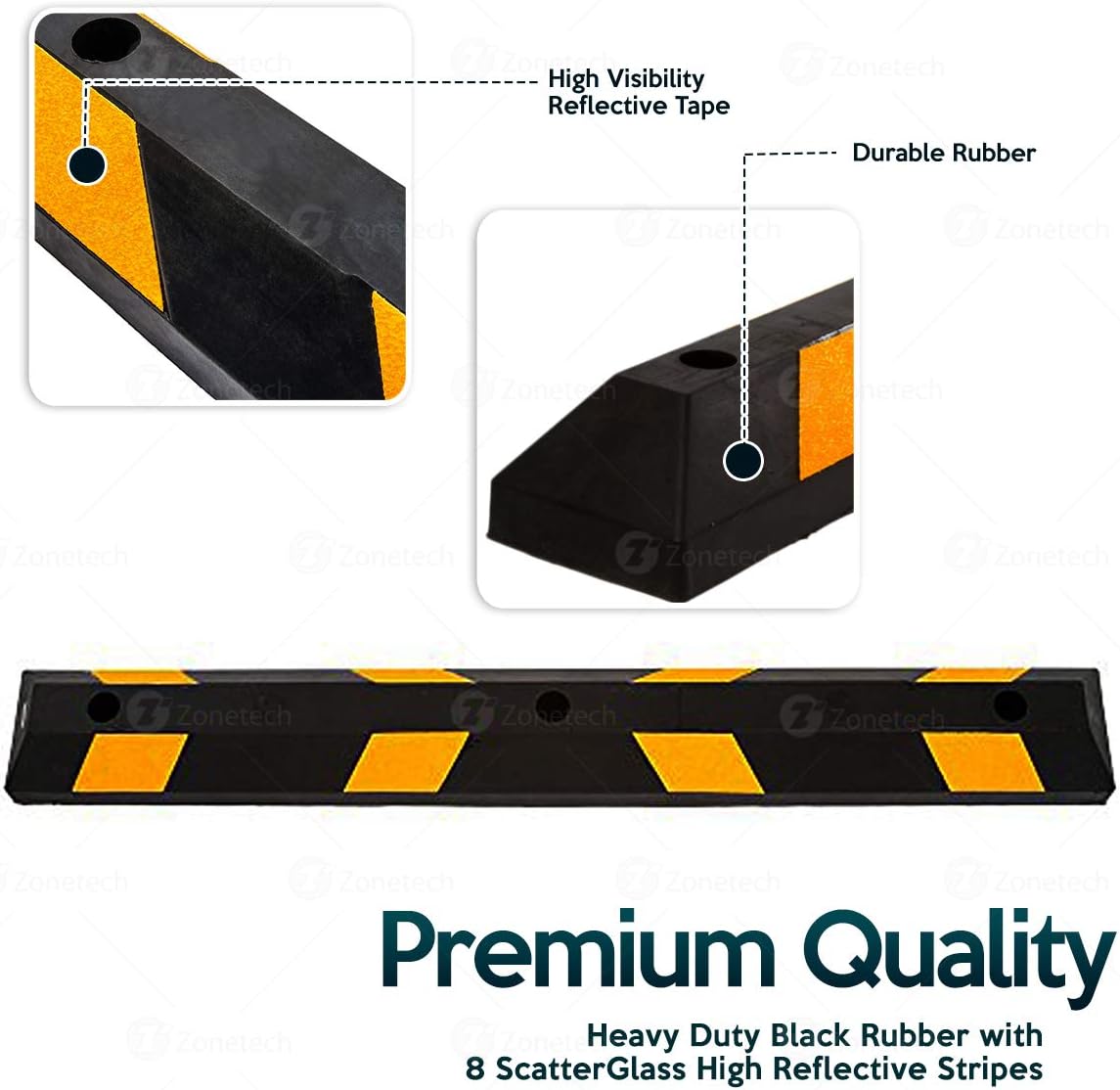 ZONETECH Large Heavy Duty Rubber Parking Curb – 72” Premium Quality Auto Garage Wheel Stopper Professional Grade w/Yellow Reflective Tape for Car, Truck, Trailer and RV (1-Pack)