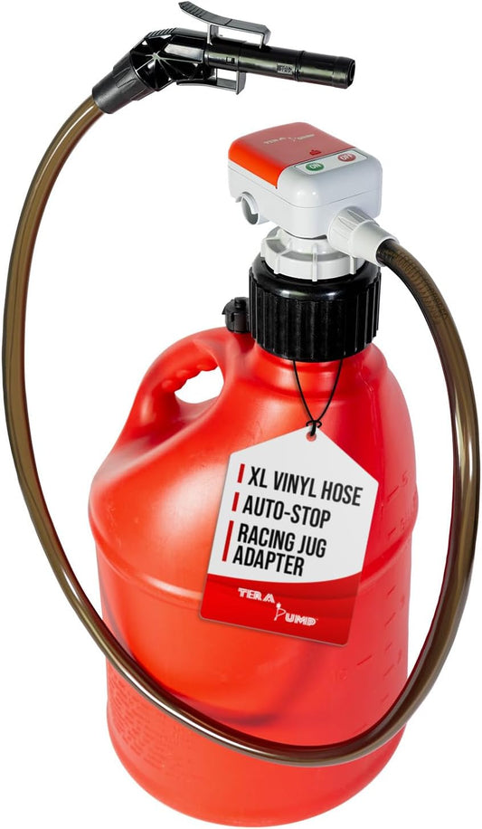 TERA PUMP 2nd Gen AA Battery Powered Fuel Cell Transfer Pump XL Gas Pump (2.5 GPM), 51 inch Hose, fits most Racing Cans (VP FLO-FAST Summit Mr. Gasket LC LC2 Scribner Utility)