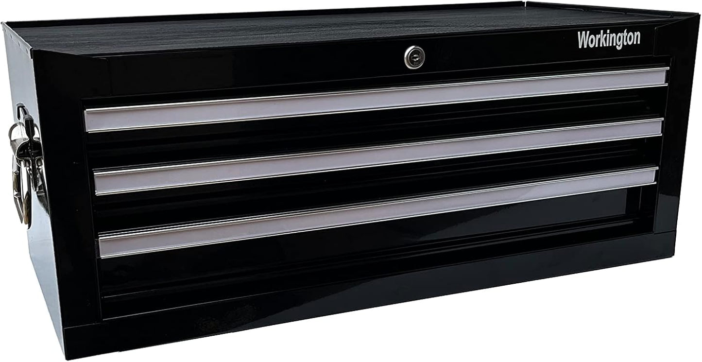 Workington Industrial 3 Drawers Portable Metal Intermediate Box, 26" Middle Tool Chest Cabinet with Ball Bearing Drawer Slides, Steel Tool Storage Box Organizer 4009 Black