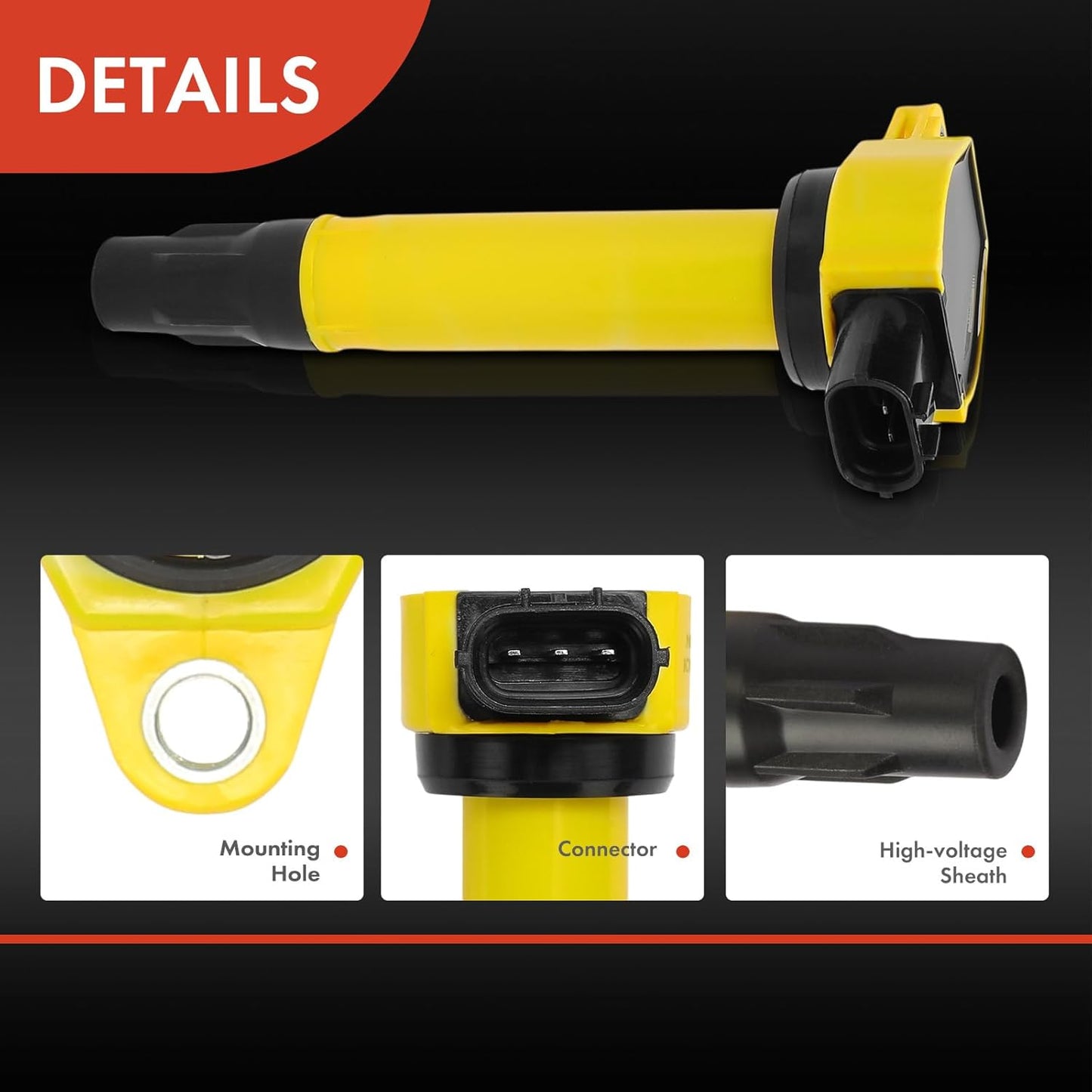 A-Premium (Yellow) Engine Ignition Coil Pack Compatible with Mitsubishi Outlander 2008-2013, Lancer 2008-2017, Outlander Sport 2011-2017, RVR 2011-2015, 4-PC Set