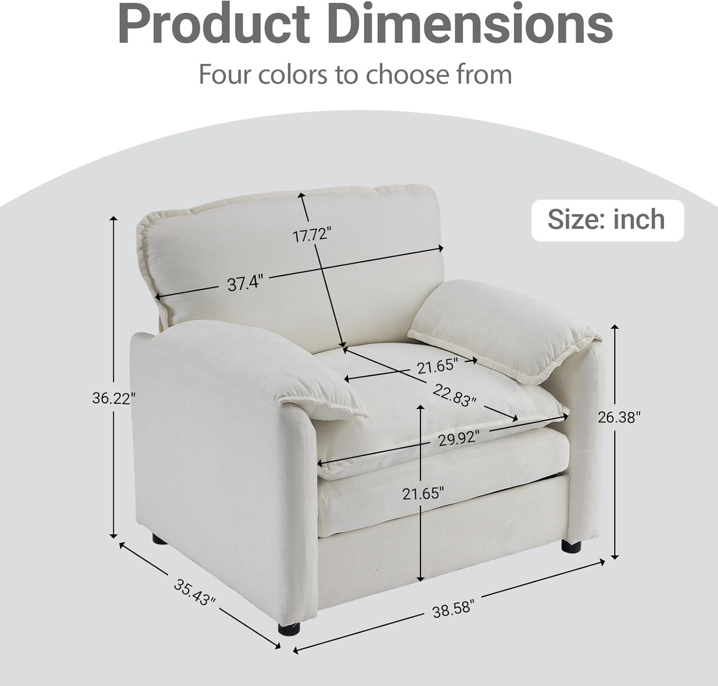 Chenille Oversized Armchair, 38.6" Wide Modern Accent Chairs & Single Sofa Lounge, Upholstered Mid-Century Reading Chair for Living Room Bedroom(Beige)