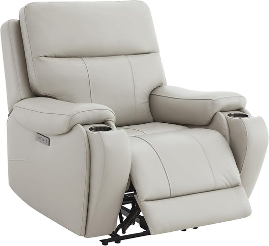 CHITA Power Zero Gravity Recliner Chair, Genuine Leather Recliner Chair for Adults, Adjustable Reclining Sofa Lounge with Hidden Slide-Out Cupholders, USB and Type-C Ports, Creamy Grey