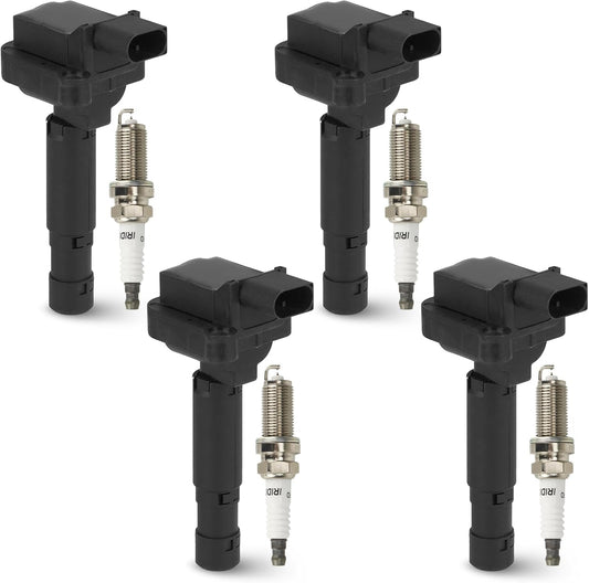 4PCS Ignition Coil Pack with 4PCS Iridium Spark Plug Compatible with 2003 2004 Mercedes-Benz C230 1.8L, Replacement for UF555 ‎C1690 48738 GN10451 IC635 E1055