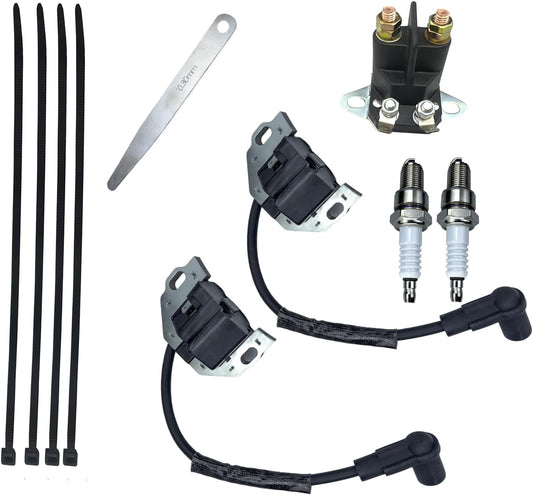 2 Pack of 21171-0740 Ignition Coil Fits for Kawasaki Engine FR541V FR600V FR651V FR691V FR730V FS481V Fx730v 21171-0758 with Start Solenoid Relay and Spark Plug