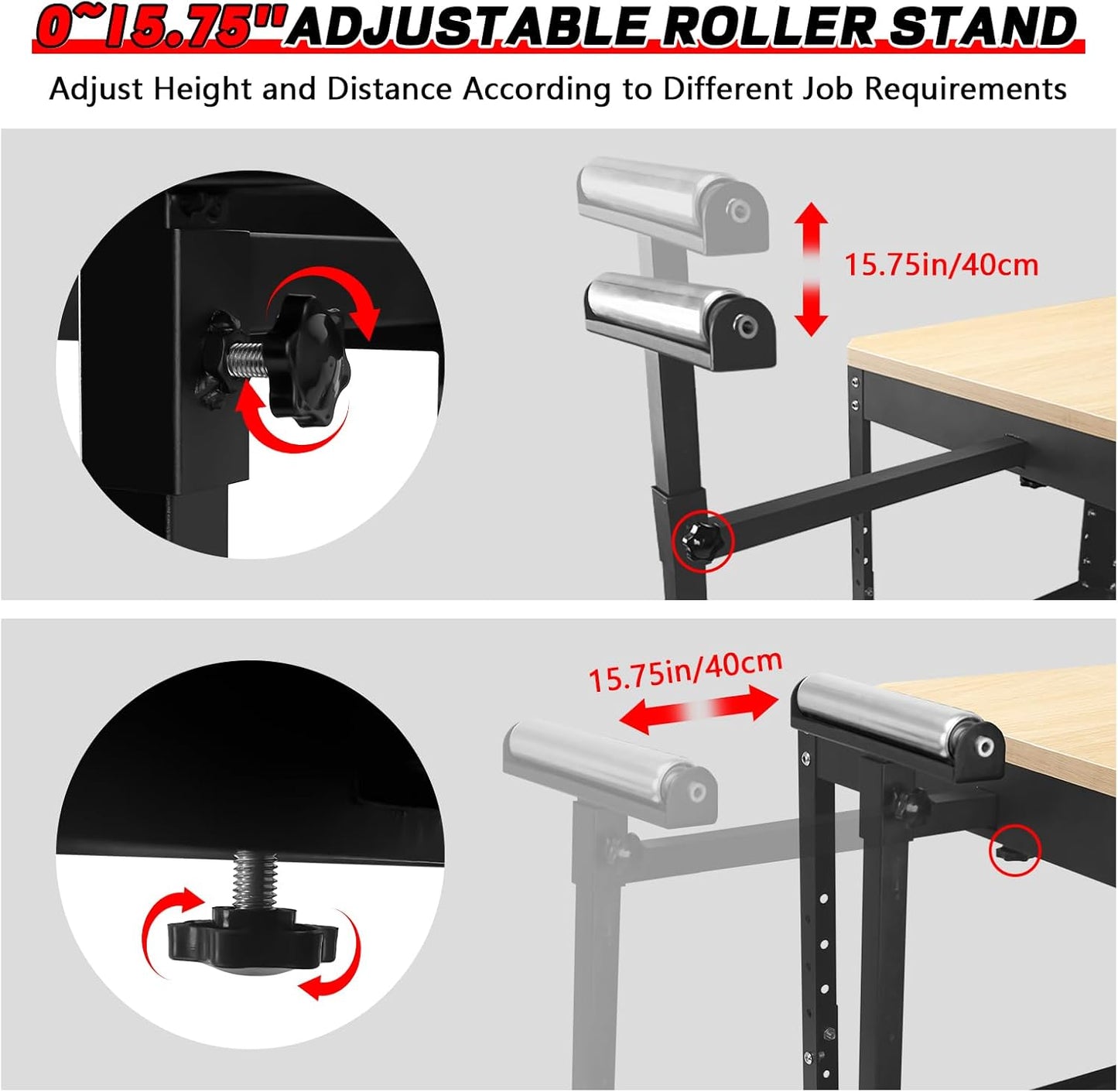 Rolling Planer Stand with Wheels,550 lbs Load Capacity Miter Saw Stand,Height Adjustable Power Tool Stand,Planer Table Stand with Extension Rollers, for Most Planers, Saws, Bench- Machines