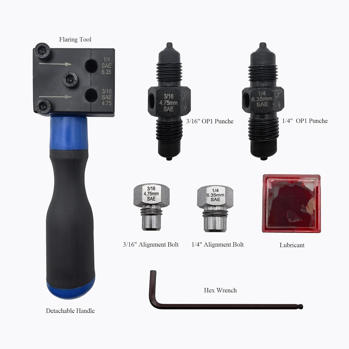 Brake Line Flaring Tool Kit, 3/16 in and 1/4 in Double Flaring Tool, Flare Tool for Vehicle Brake & Hydraulic Lines