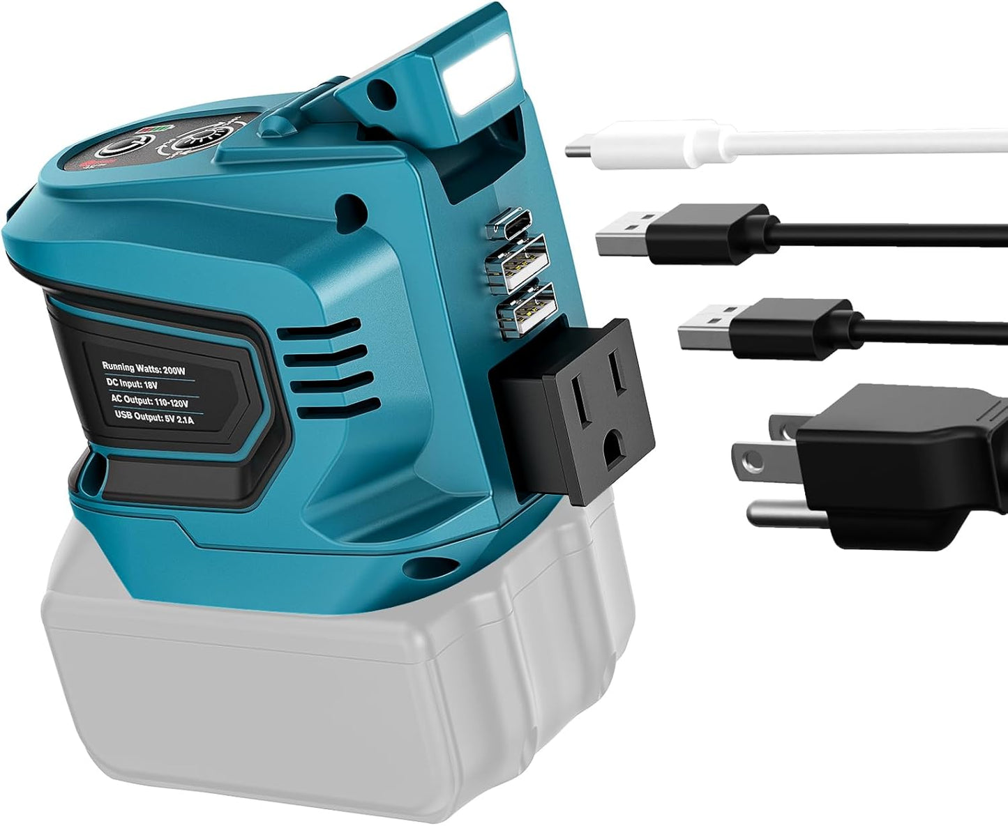 200W Portable Power Inverter Compatible with Dewalt 20V,Ecarke Outdoor Generato Battery Converter with 2 USB&amp;LED&amp;AC Battery Powered Outlet (2PC Compatible with DeWalt 20V)