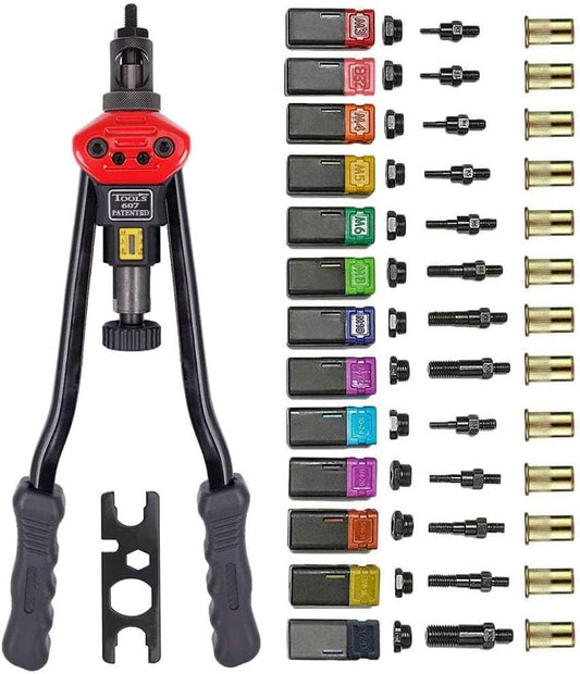 16”Hand Rivet Nut Tool,Professional Rivet Nut Setter Kit with 13 Mandrels（M3 M4 M5 M6 M8 M10 M12 SAE 8-32,10-24, 1/4-20, 5/16-18, 3/8-16,1/2-13）And 125 PCS Rivets Nuts