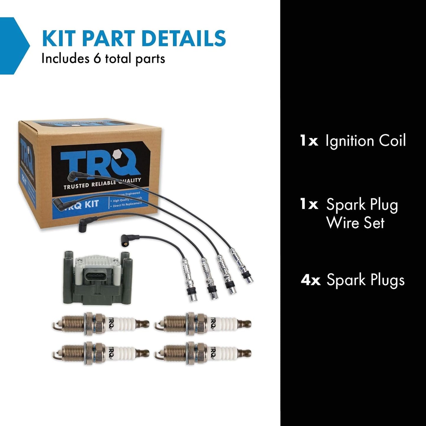 TRQ Ignition Kit Ignition Coil Spark Plugs Wire Set Compatible with 2011-2015 Volkswagen Jetta