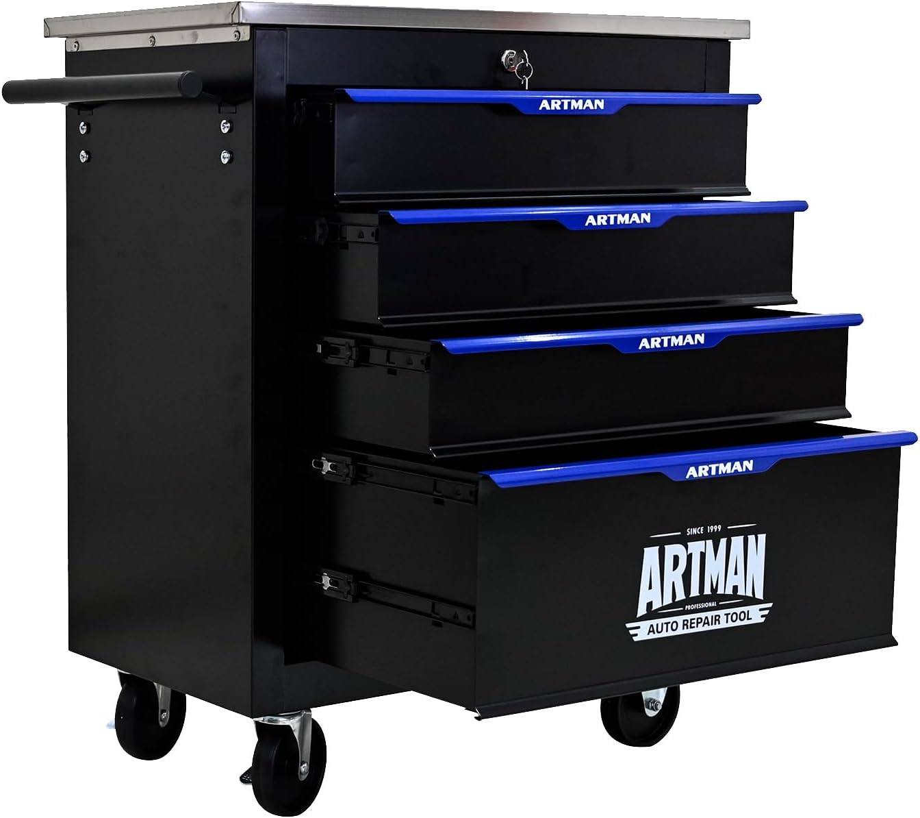7-Drawer Heavy-Duty Rolling Steel Tool Cart with Handle&Wheels, Metal Storage Organizer Cabinet, Tool Chest for Efficient Tool Storage in Garage, Warehouse, Workshop, Repair Shop, Blue