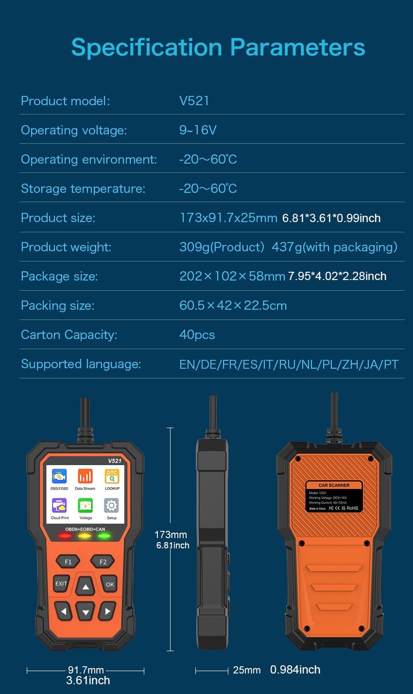 Vehicle Code Reader Auto Obd2 Scanner Diagnostic Tool for car Vehicle Error Code Reader Small car Check Engine Light Tools fixd Fault with Reset Automotive (fit car After 1996 Year)