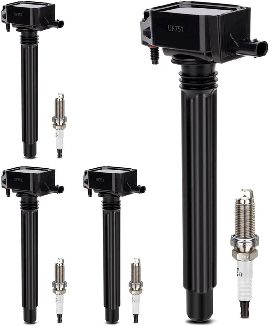 UF751 Ignition Coil & 4469 Double Iridium Spark Plug For 2014-2019 Chrysler 200/Dodge Dart/Jeep Cherokee Renegade/Ram ProMaster City/Fiat 500X 2.4L L4 Replaces# 68242286AA, 68080508AB,UF754, GN10738