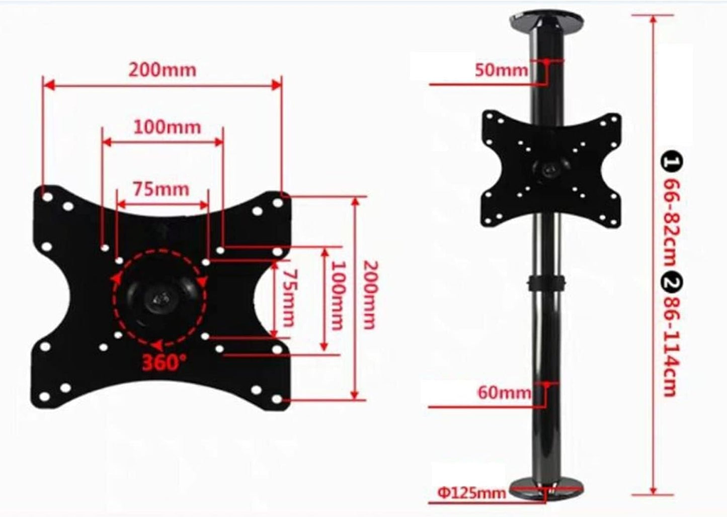 360° Swivel TV Mount Adjustable Ceiling Bracket Universal Wall Support for 19 40 Inch TVs Partition Wall Divider Stand Space Saving Design (Model 6682C)