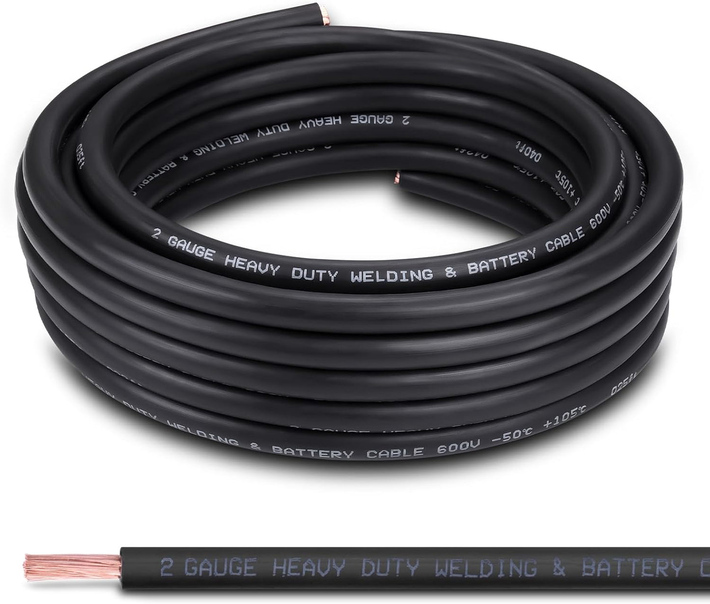 2 Gauge Battery Cable, 10FT Red + 10FT Black 2 AWG Pure Copper Wire Welding Cable, for Automotive, Battery, Solar and Generator, Standard USA OFC Wire