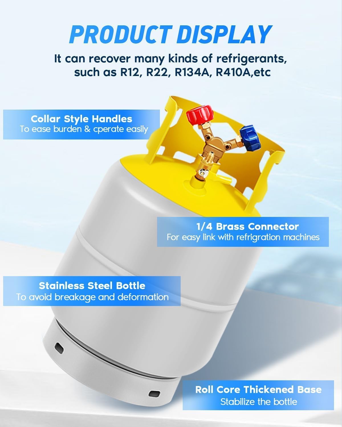 30 LB Refrigerant Recovery Tank for R12, R22, R134A, R410A Reusable Recovery Cylinder Tank 1/4 SAE Y-Valve Recovery Can Without Float Switch for Tank AC Freon Recovery Tank Cylinder Tank