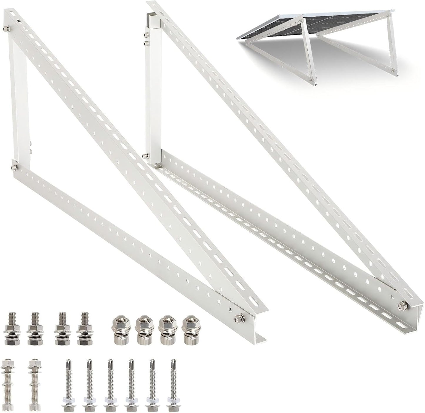 2 Sets Solar Panel Tilt Mount Brackets, 14-27IN Adjustable Solar Panel Rack, Support up to 100-450 Watt Mounting Bracket Set, Portable Stand for Roof RV Boat