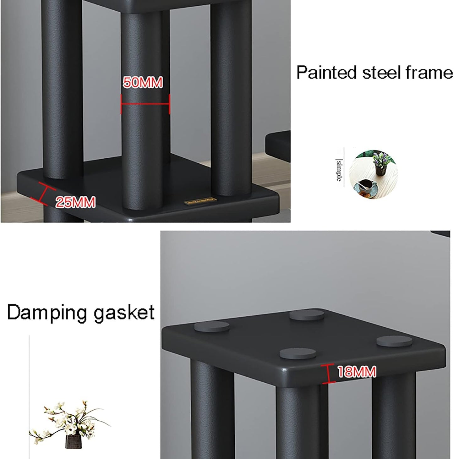 BTZHY Speaker Stands,Surround Sound Steel Construction Support, Vibration-Damping Rubber Gaskets, Support Bookshelf-Style Speakers Up to 66 Lbs