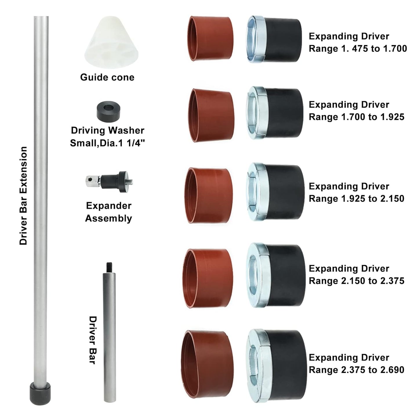 Universal Cam Bearing Removal and Installation Tool Set Camshaft Bearing Ranging from 1.125" to 2.690" for Most Domestic and Import Vehicle Trucks