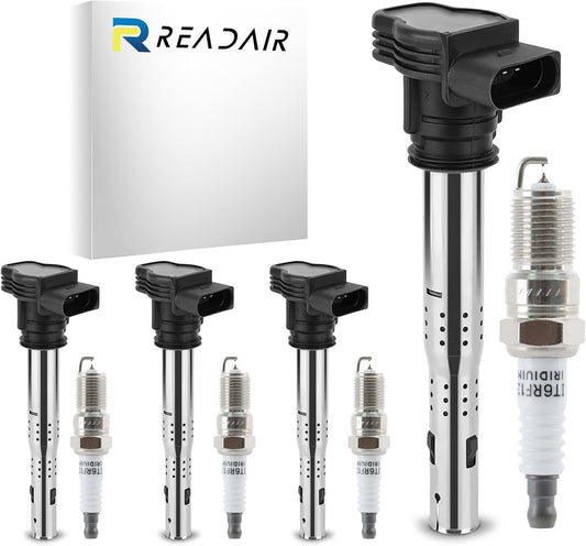 UF575 Ignition Coil & 1675 Double Iridium Spark Plug for Audi A3 A4 A5 A6 Q5 R8 TT RS4 RS5/Volkswagen Jetta Passat Beetle CC Golf GTI Replaces# C1627 07K905715F E1075