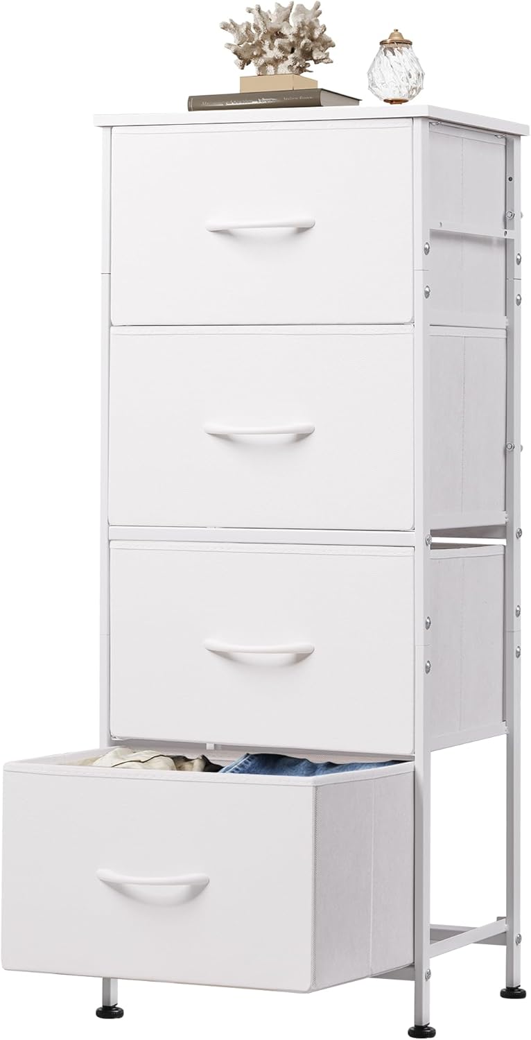 WLIVE Dresser with 4 Drawers, Fabric Storage Tower, Organizer Unit for Bedroom, Hallway, Entryway, Closets, Sturdy Steel Frame, Wood Top, Easy Pull Handle, Rustic Brown Wood Grain Print