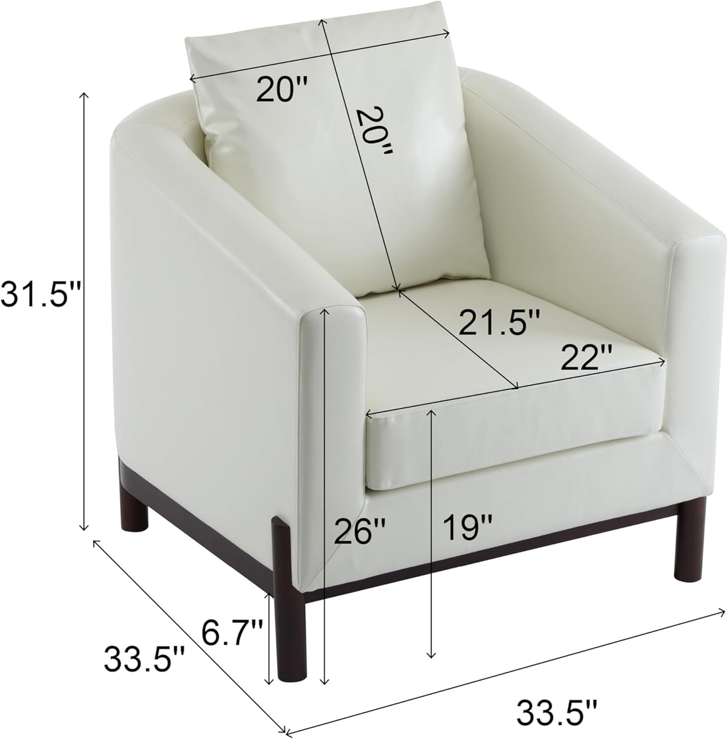 Christopher Knight Home Upholstered Club Chair, Comft Accent Chair, Soft Armchair, Reading Single Sofa with Wood Legs, Barrel Lounge Chair for Living Room Bedroom Home Rest 33.5" x33.5x31.5, White