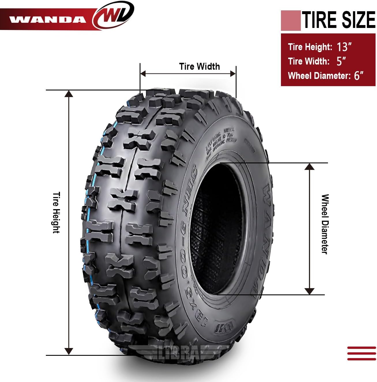 WANDA Set of 2 Go Cart ATV tires 13X5-6 13x5x6 2PR