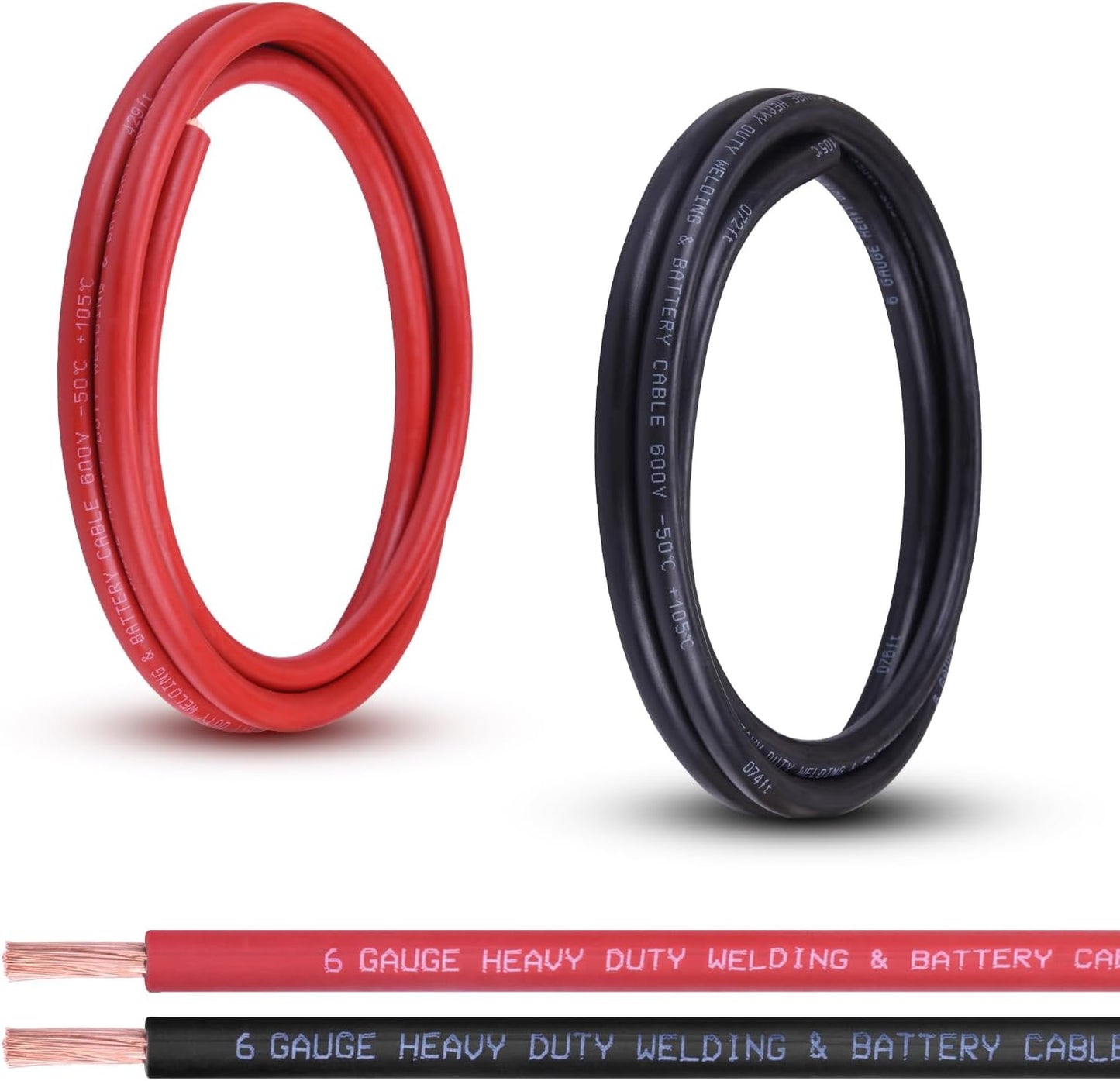 2 Gauge Battery Cable, 10FT Red + 10FT Black 2 AWG Pure Copper Wire Welding Cable, for Automotive, Battery, Solar and Generator, Standard USA OFC Wire