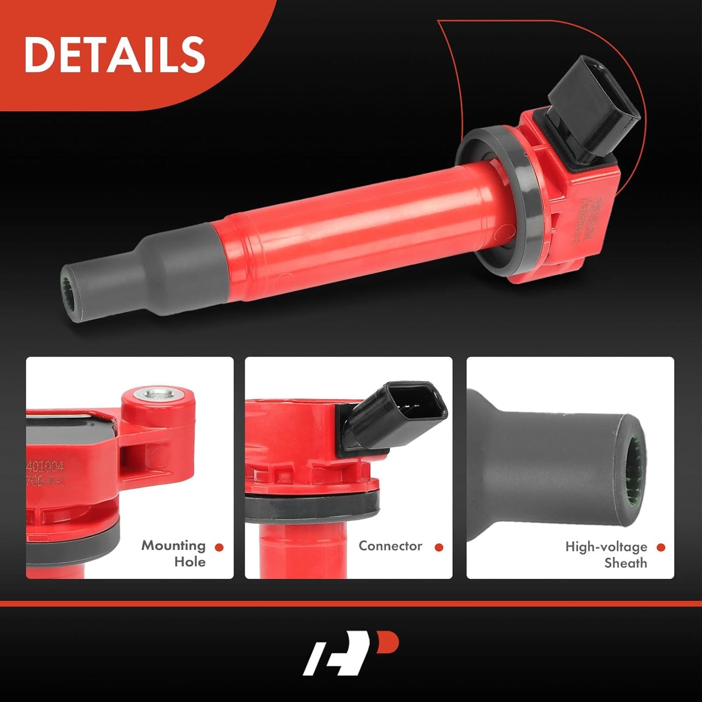 A-Premium (Red) Engine Ignition Coil Pack Compatible with Toyota Camry 2002-2006, Highlander 2001-2010, Sienna 2001-2006, Avalon 2000-2004, Solara 2004-2008 & Lexus RX300, ES300, ES330, 6-PC Set