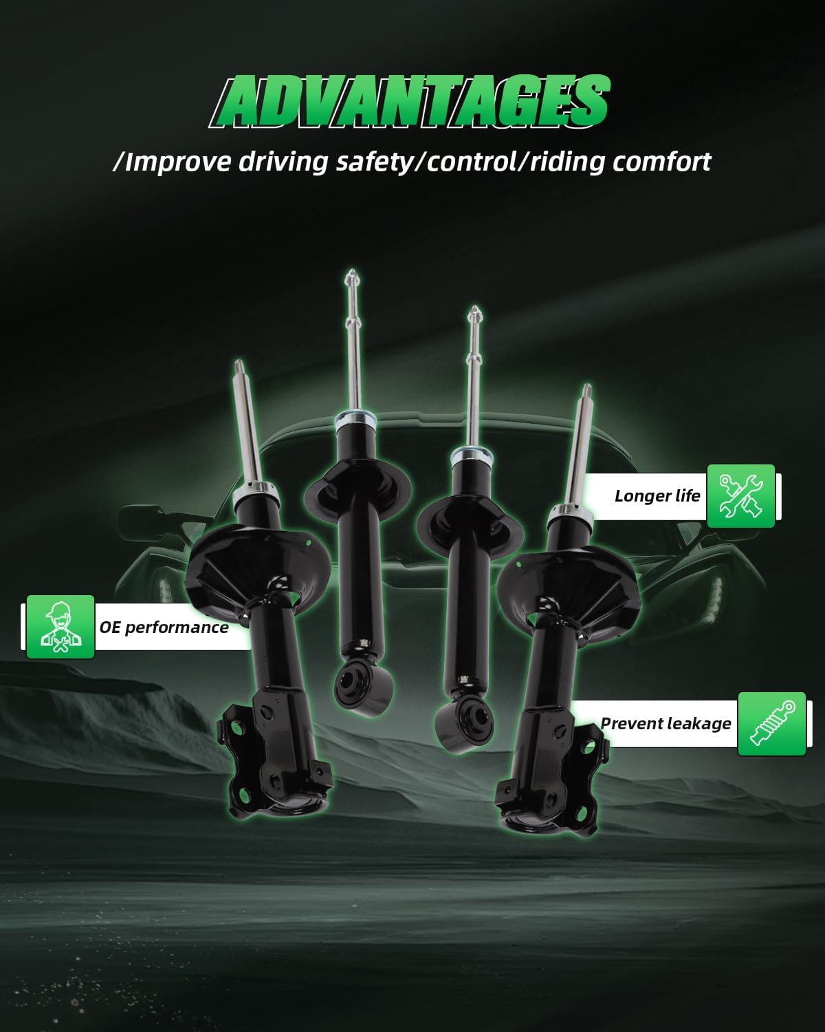 SCITOO Front and Rear Shock Absorbers Struts Compatible with 1995-1998 for Nissan for 200SX, 1995-1999 for Nissan for Sentra, Replace 333219 71968 333220 341194 71278 Automotive Shocks 4PCS