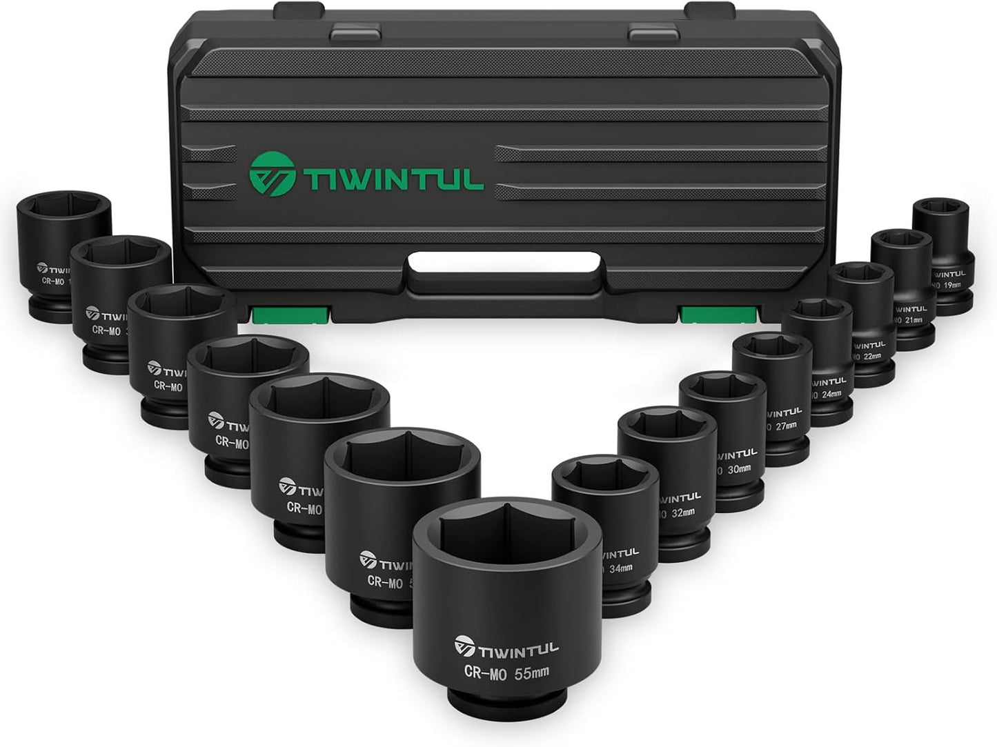 3/4 Inch Drive Impact Socket Set, 15 Pieces Heavy Duty 6-Point CR-MO Steel Impact Sockets, Metric Sizes 17-55 mm, Impact Socket Set for Auto, Truck and Large Machinery Maintenance