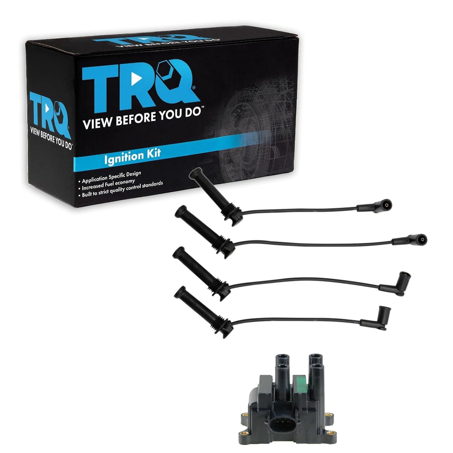 TRQ Ignition Kit Ignition Coil Spark Plugs Wire Set Compatible with 2003-2004 Ford Focus