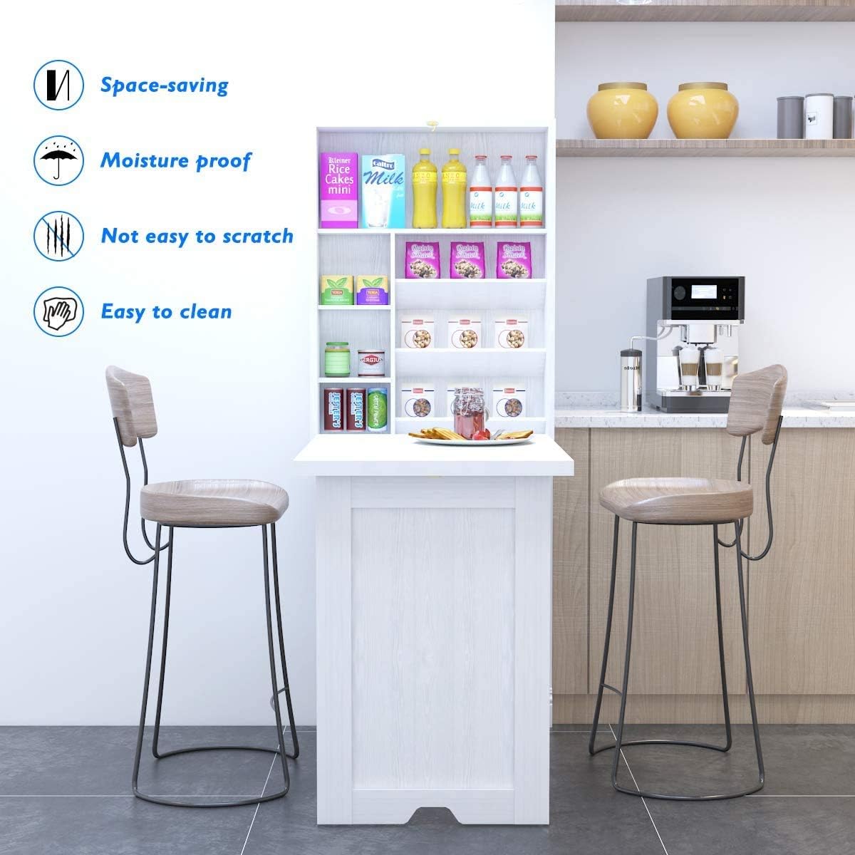 ARLIME Wall Mounted Table, Classified Storage Desk, Foldable Multiple-purpose Table, Work Station with Storage Shelves, Floating Convertible Cabinet, for Apartment, Home Office Desks (White)