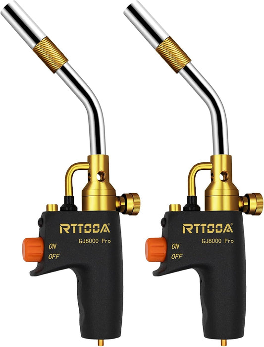 2 Packs High Intensity Propane Torch Head Adjustable, GJ-8000 Trigger Start Map/Mapp Gas Torch Kit with Self Ignition,Pencil Flame Welding Torch Fuel by MAPP, MAP/PRO（CSA Certified)