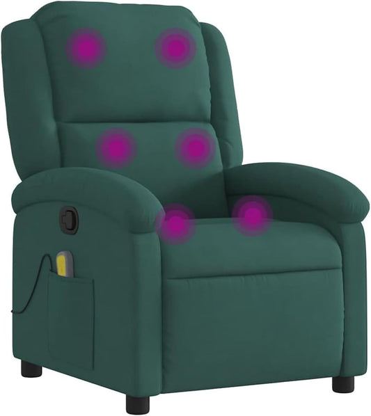 vidaXL Massage Recliner Chair for Living Room, Adjustable Recliner with 6-Point Vibration Massage, Home Theater Seating with Padded Seat Backrest & Side Pocket, Dark Green Velvet