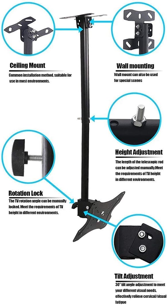 TV Mount,Sturdy Ceiling TV Mount,Sturdy 14-42 Inch Adjustable Height TV Ceiling Mount Bracket Full Motion 360° Rotation Tilting Swiveling for Living Room Bedroom