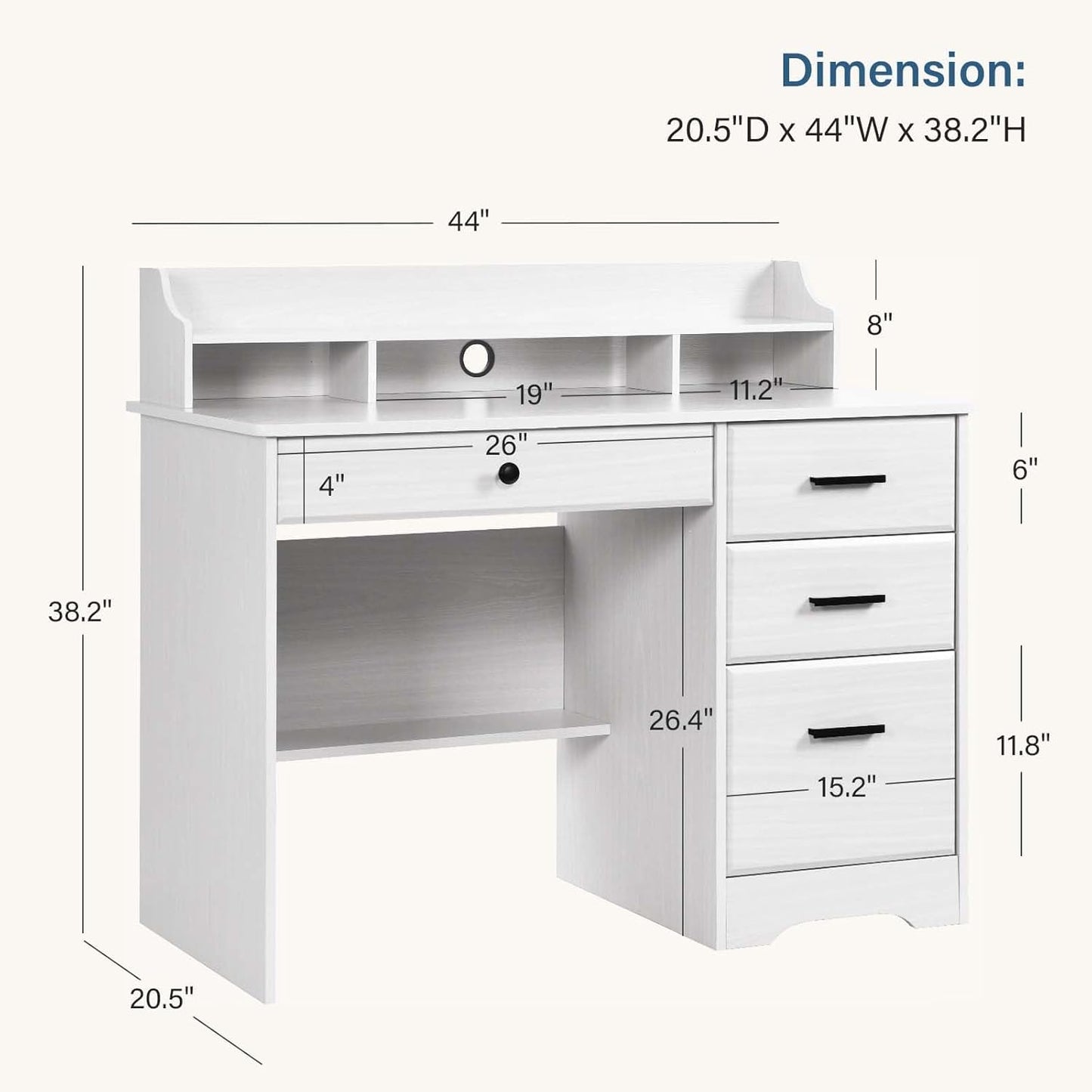White Desk with 4 Drawers, Computer Desk with Drawers and Hutch&Shelf, Wood Writing Home Office Workstation, Student Desks for Bedrooms