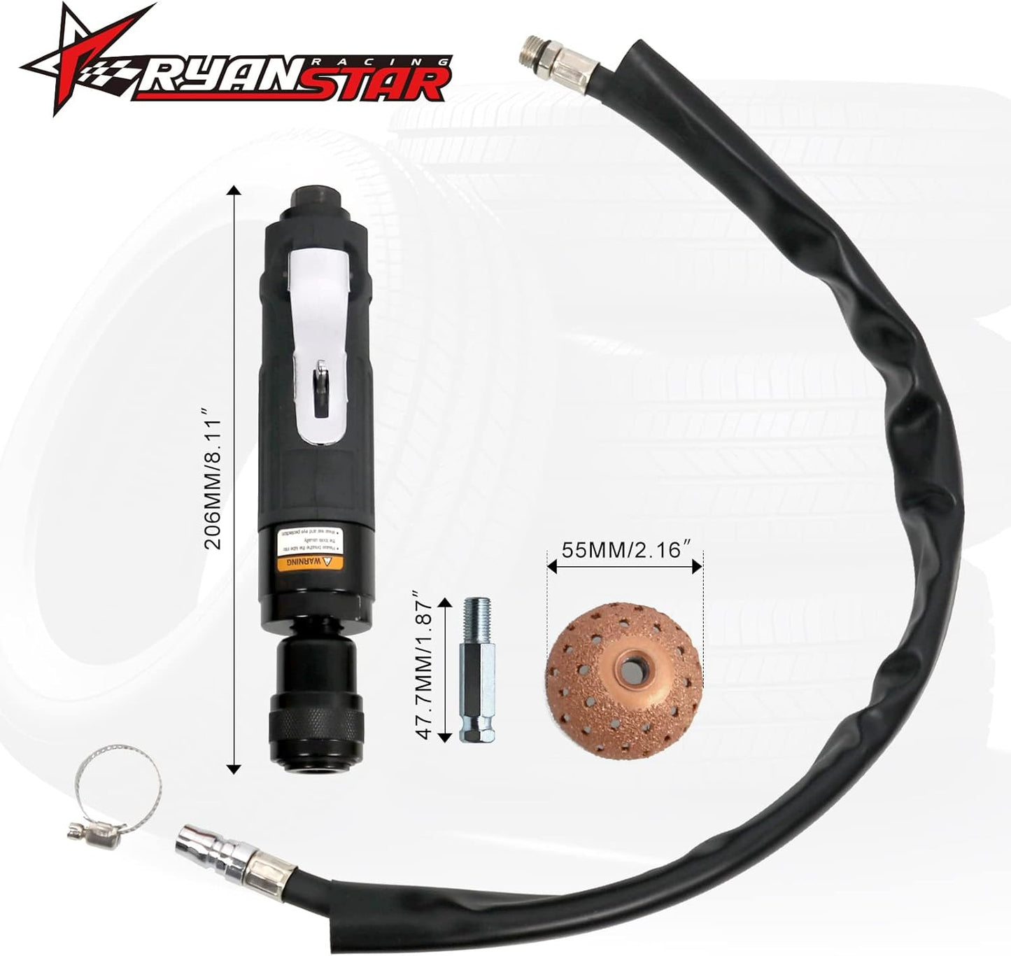 RYANSTAR RACING Tire Repair Set Includes 2500rpm Low Speed Air Tire Buffer Tire Patch Roller Tire Inner Liner Scrapper 3Pcs Tungsten Steel Buffing Wheel 42mm 55mm