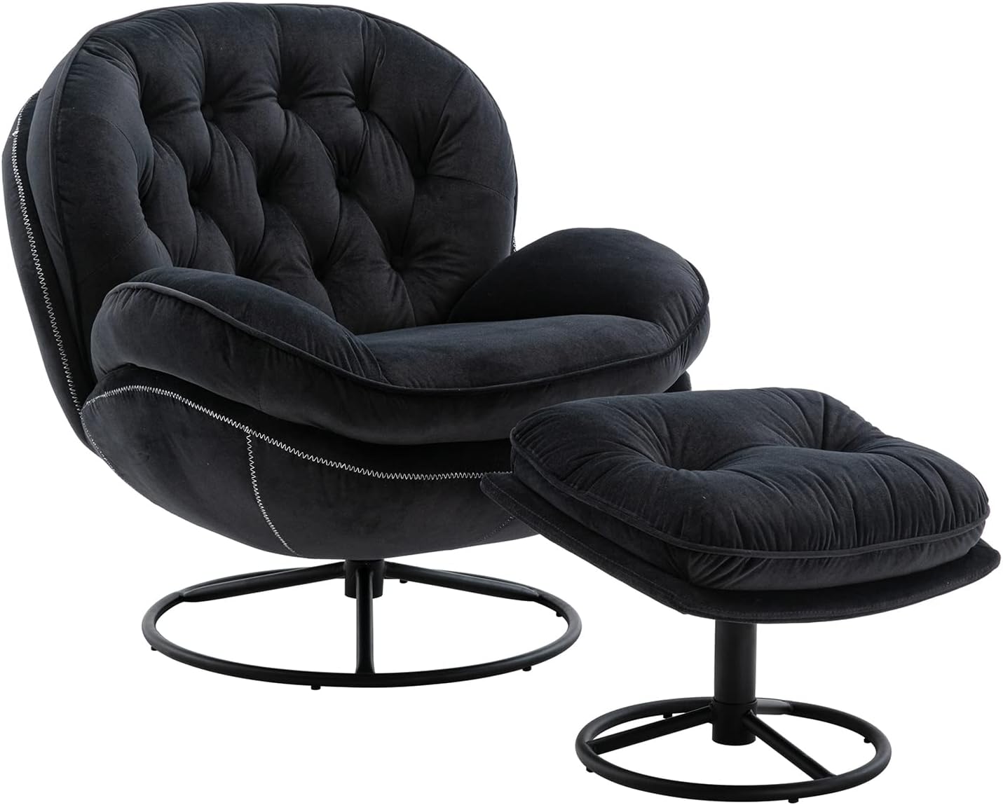 Baysitone Accent Chair with Ottoman,360 Degree Swivel Velvet Accent Chair, Lounge Armchair with Metal Base Frame for Living Room, Bedroom, Reading Room, Home Office (Gray)