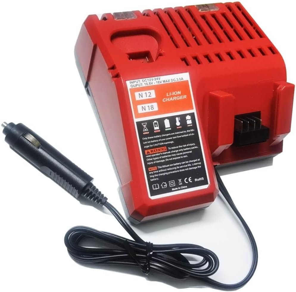 Compatible with Milwaukee 48-59-1810 Vehicle/Car Charger for M12/12V 18V/M18 Battery Charger for 48-11-2401, 48-11-2402, C12 B, C12 BX, M12, M14,M18, M18B, M18B4, M18BX