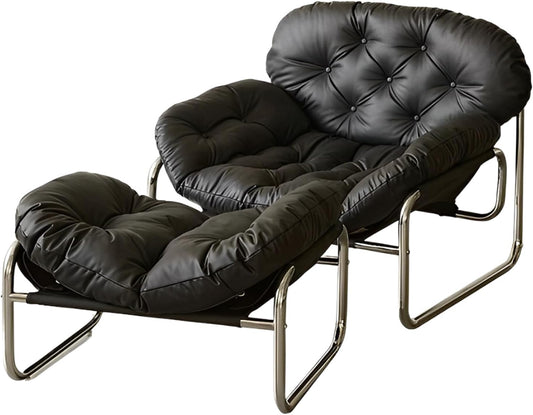 Thick Cushioned Recliner Sofa, Lazy Chair with Upholstery and Footrest, for Living Room, Bedroom, Dorm Black B