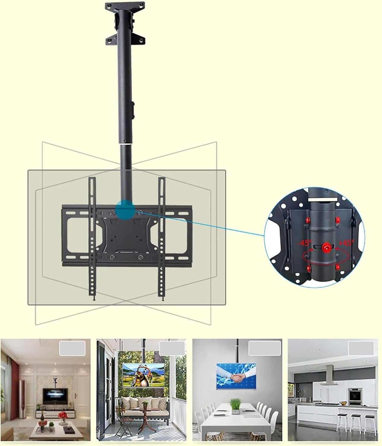Universal TV Stand Adjustable Ceiling TV Mount Bracket for 32-65 Inch TVs, Full Motion Height Adjustable Swivel Tilting Bracket, Metal Expansion Screw Fixing