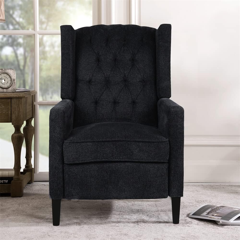 Arm Pushing Recliner Chair, Modern Button Tufted Wingback Manual Push Back Recliner Chair with Nailhead Trim & Wood Legs, Upholstered Living Room Chair Single Reclining Sofa Home Theater Seating Grey