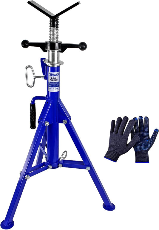 V-Head Pipe Jack Stand, 28"-52" Adjustable Height Pipe Stand Fits 1/2" - 12" Pipe Capacity w/ 2500LB Load Capacity, Steel Jack Stand with Portable Folding Legs