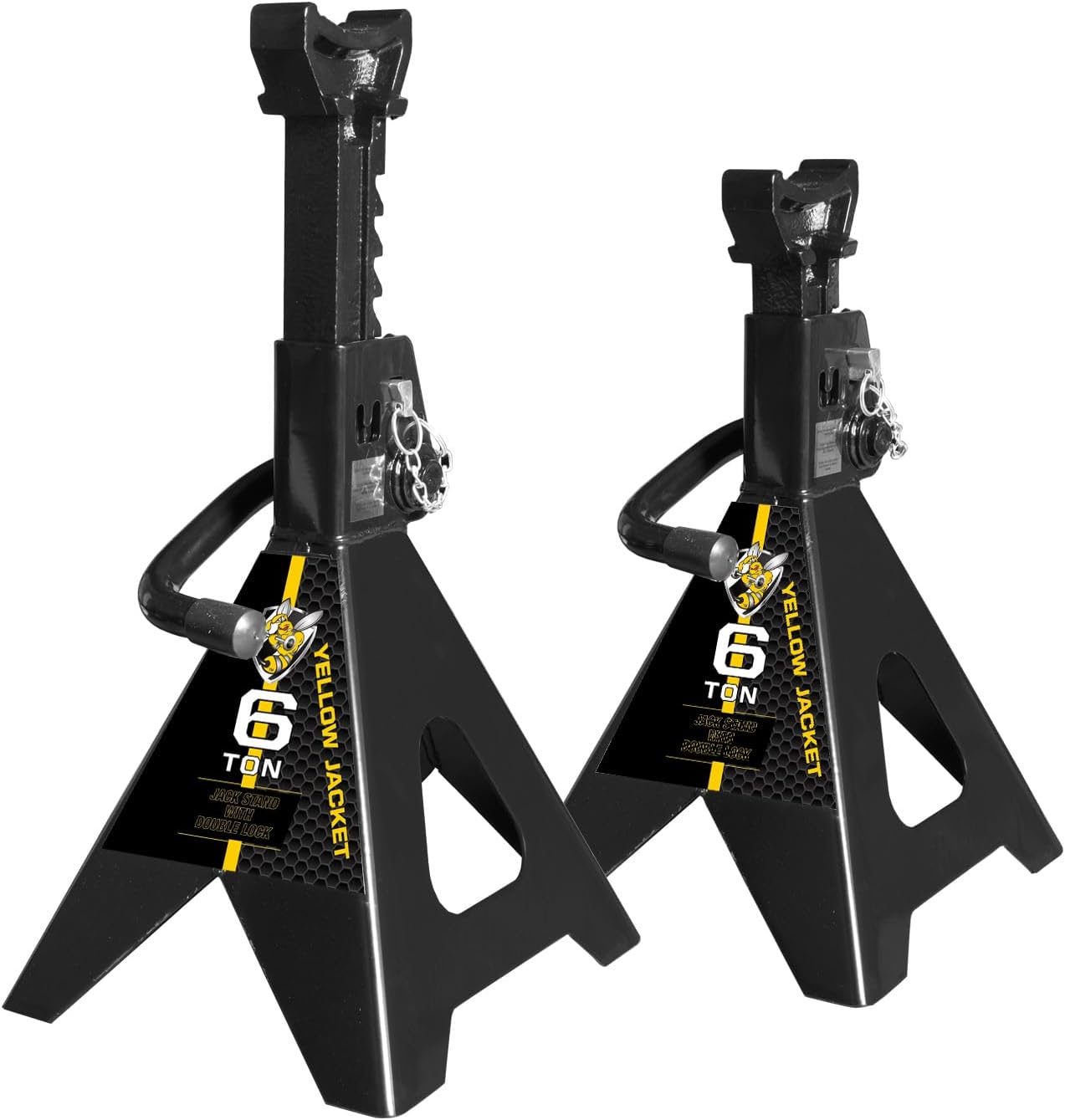 YELLOW JACKET Car Jack Stands 3 Ton with Double Locking and Large Foot Base for Lifting SUVS, Heavy Duty Steel, 6600 lb Capacity, 1 Pair, Yellow