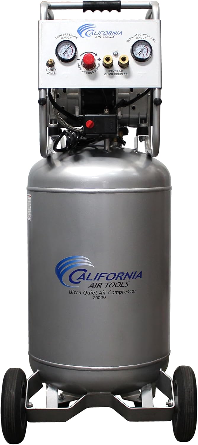 California Air Tools 20020 2.0 HP Ultra Quiet and Oil-Free Air Compressor with Wheels, 20 Gallon Tank Capacity, 70 dB Noise Level, Electric, Portable