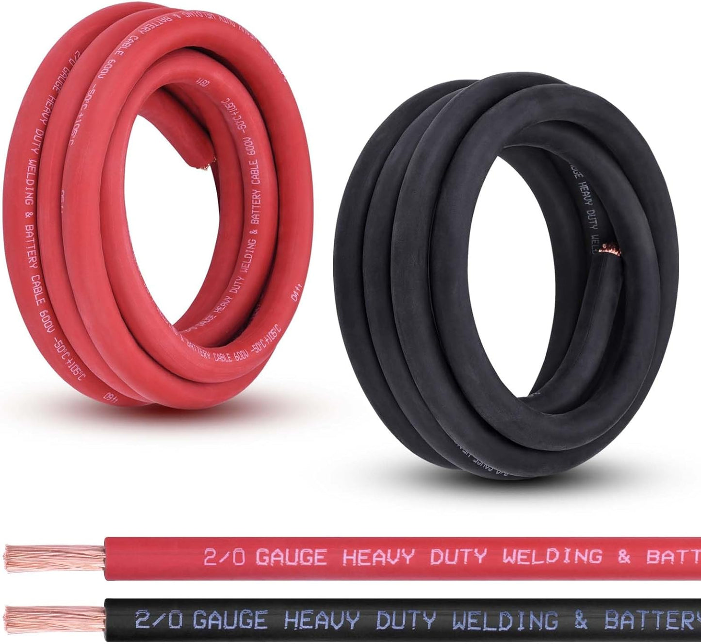 2 Gauge Battery Cable, 10FT Red + 10FT Black 2 AWG Pure Copper Wire Welding Cable, for Automotive, Battery, Solar and Generator, Standard USA OFC Wire