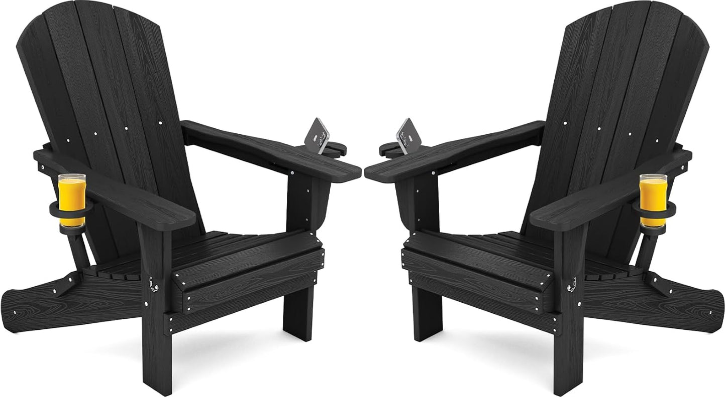 SERWALL Adirondack Chair with Cup Holders - Composite Adirondack Chairs Set of 8 HDPE Outdoor Chairs All Weather Use- Brown